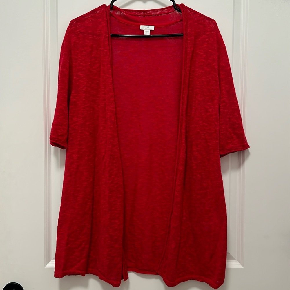 J.Jill light weight short sleeve open front red cardigan
